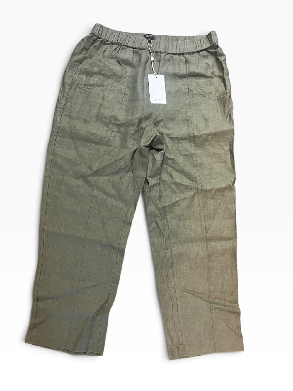 100% Linen Quince Olive Drawstring Relaxed Chinos